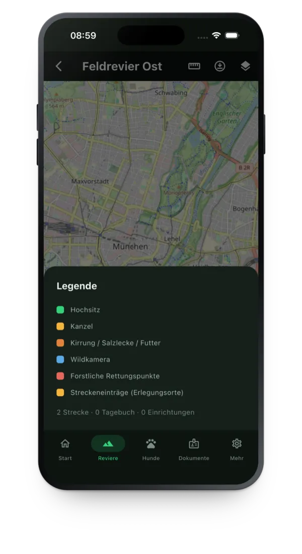 Revierkarte in der Waidwart-App