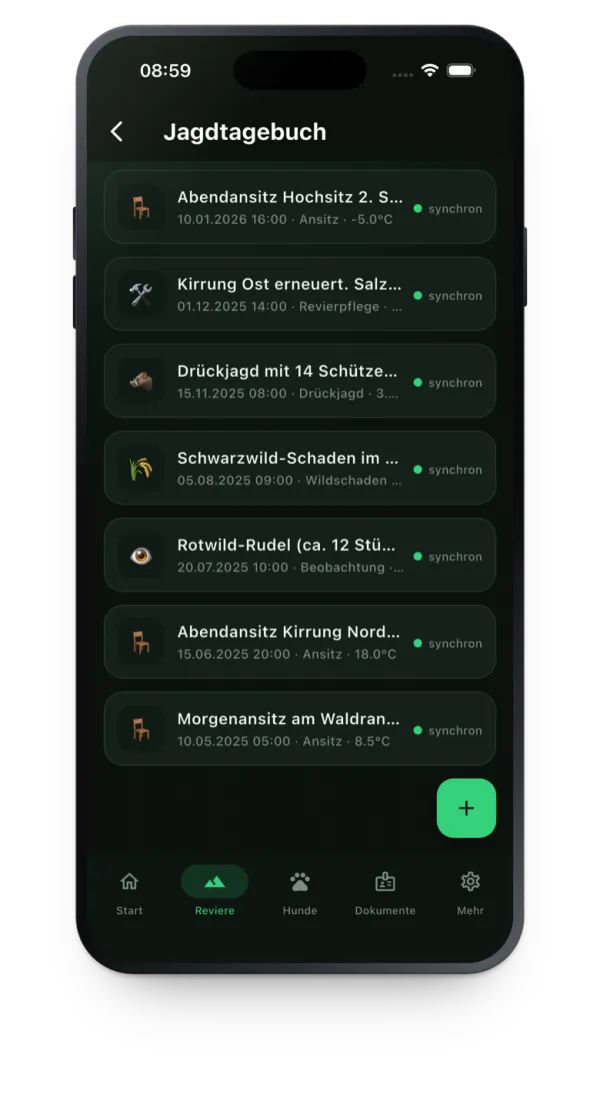 Jagdtagebuch in der Waidwart-App